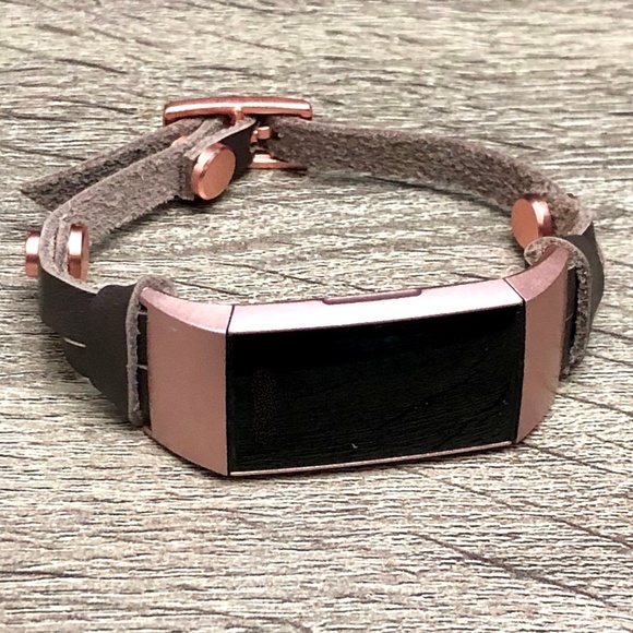 Dark Brown RoseGold Charge 4 Slim Leather Bracelet - Picture 2 of 8